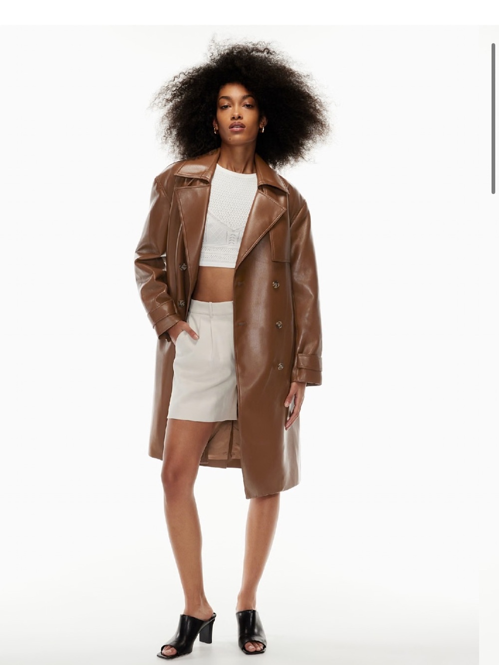 Aritzia Babaton Brown Faux Leather Double-Breasted Trench Coat